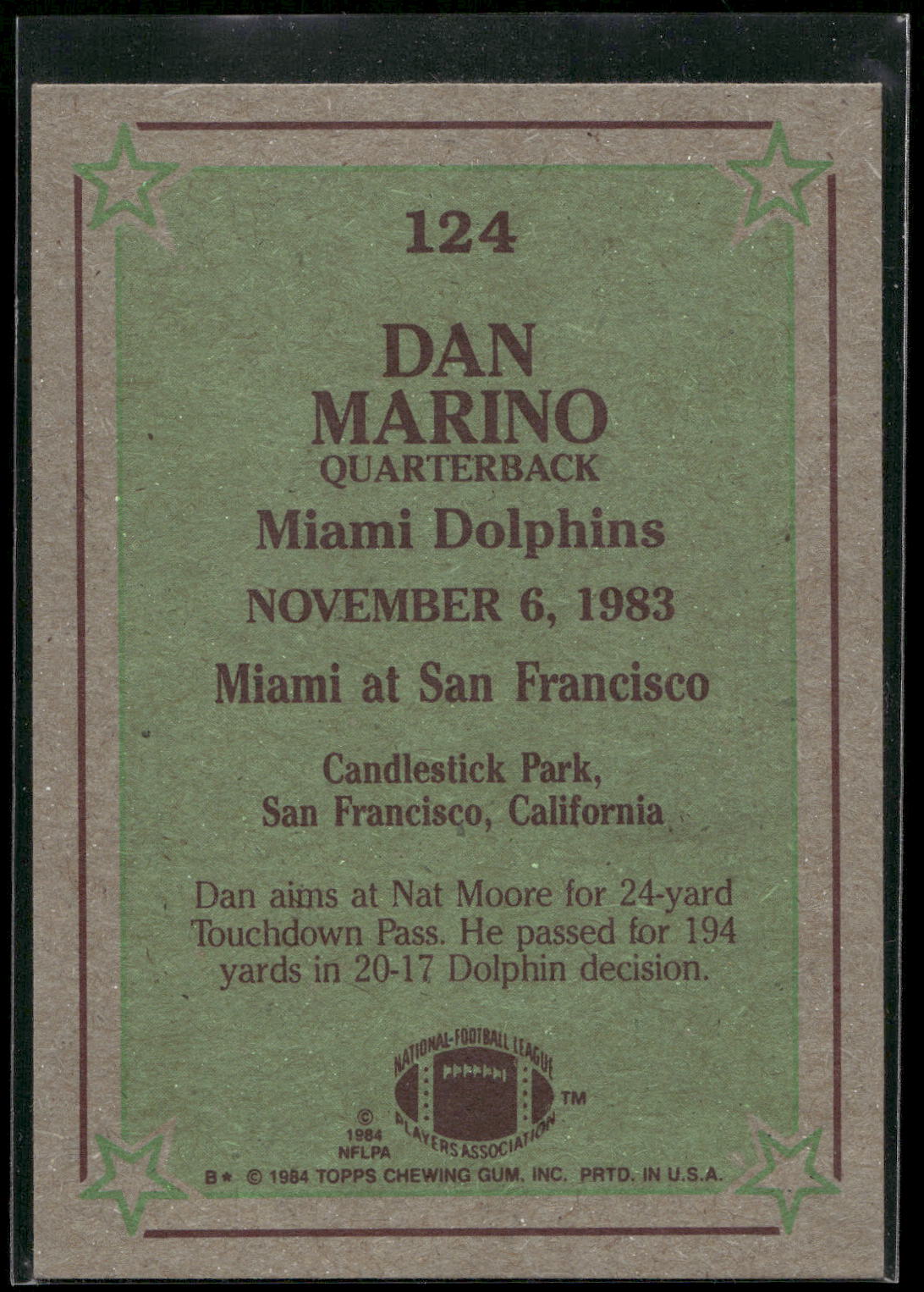 1984 Topps #124 Dan Marino