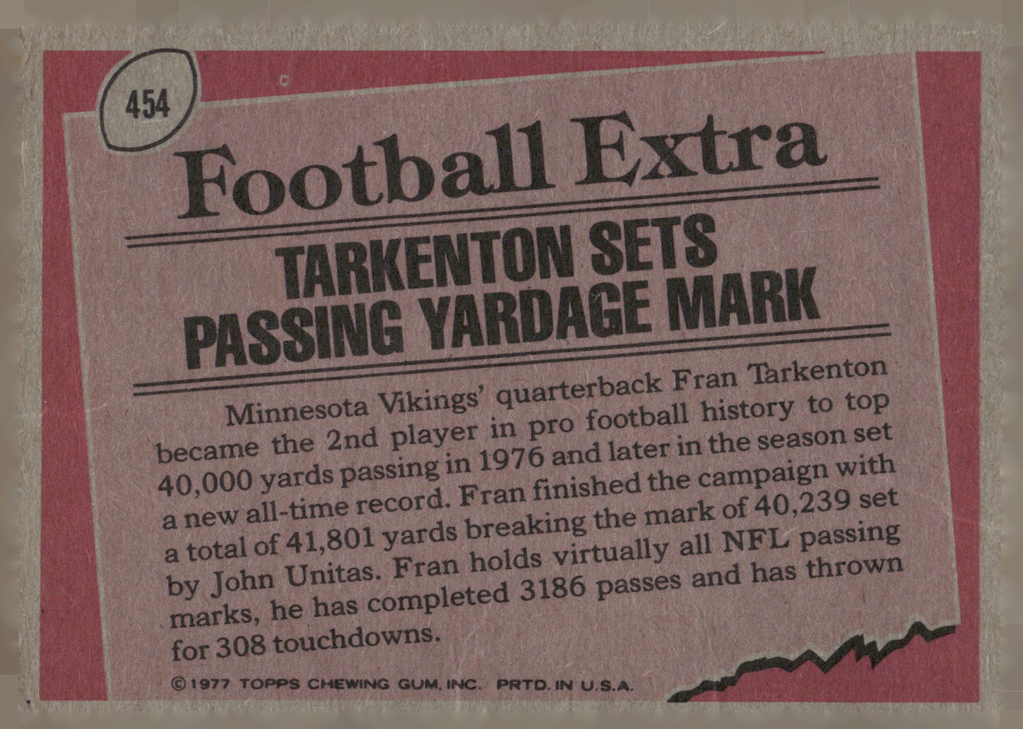 1977 Topps #454 Fran Tarkenton