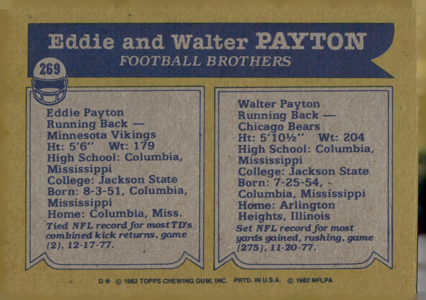 1982 Topps #269 Eddie Payton / Walter Payton