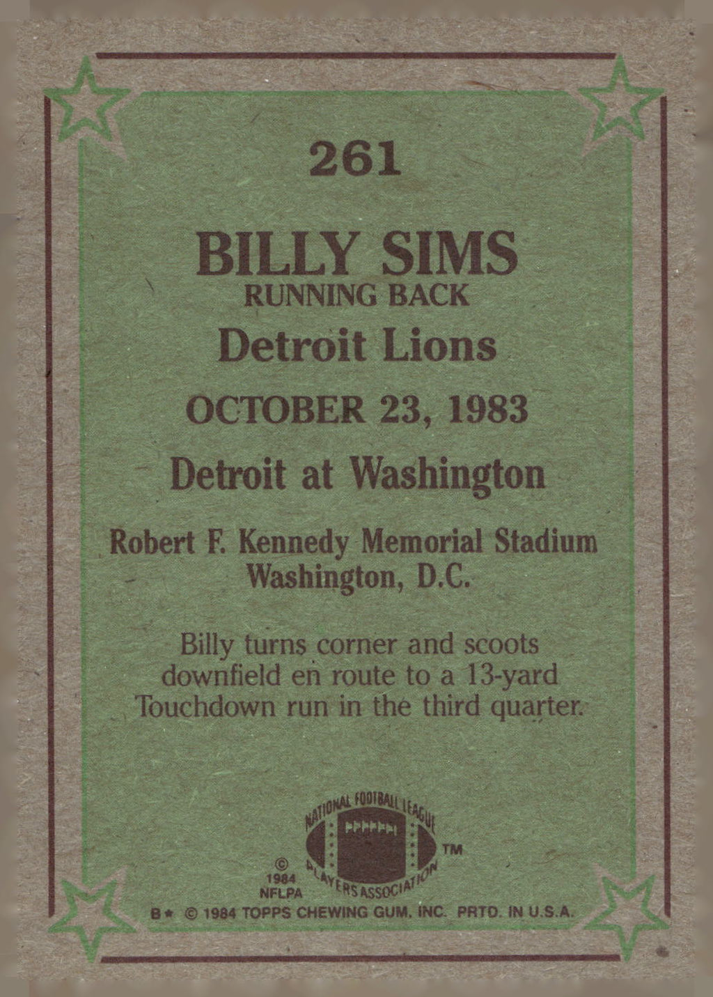 1984 Topps #261 Billy Sims