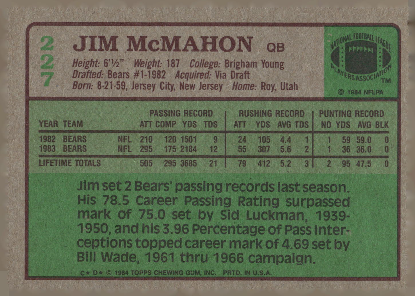 1984 Topps #227 Jim McMahon