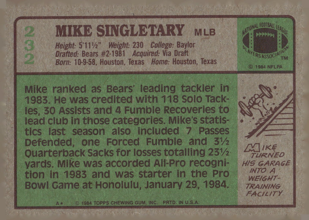 1984 Topps #232 Mike Singletary