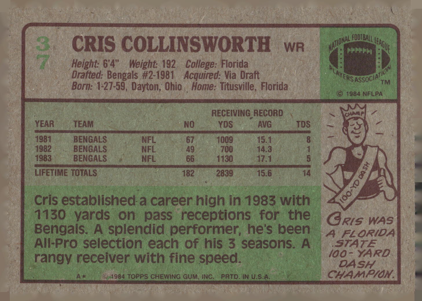 1984 Topps #37 Cris Collinsworth