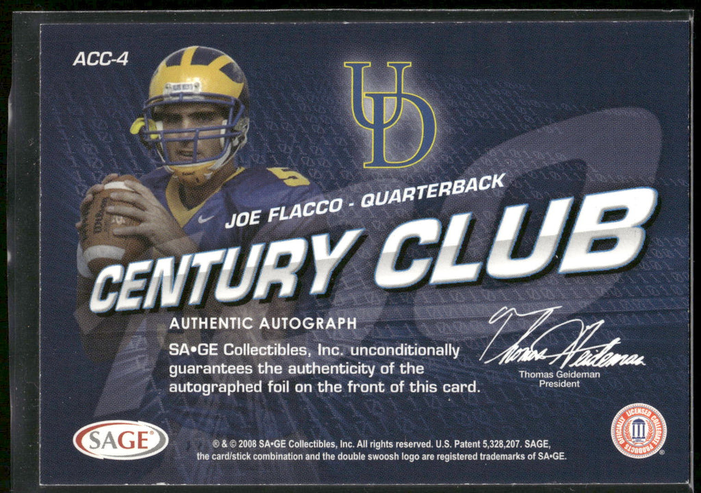 2008 SAGE Aspire #ACC-4 Joe Flacco Century Club Autographs #/100