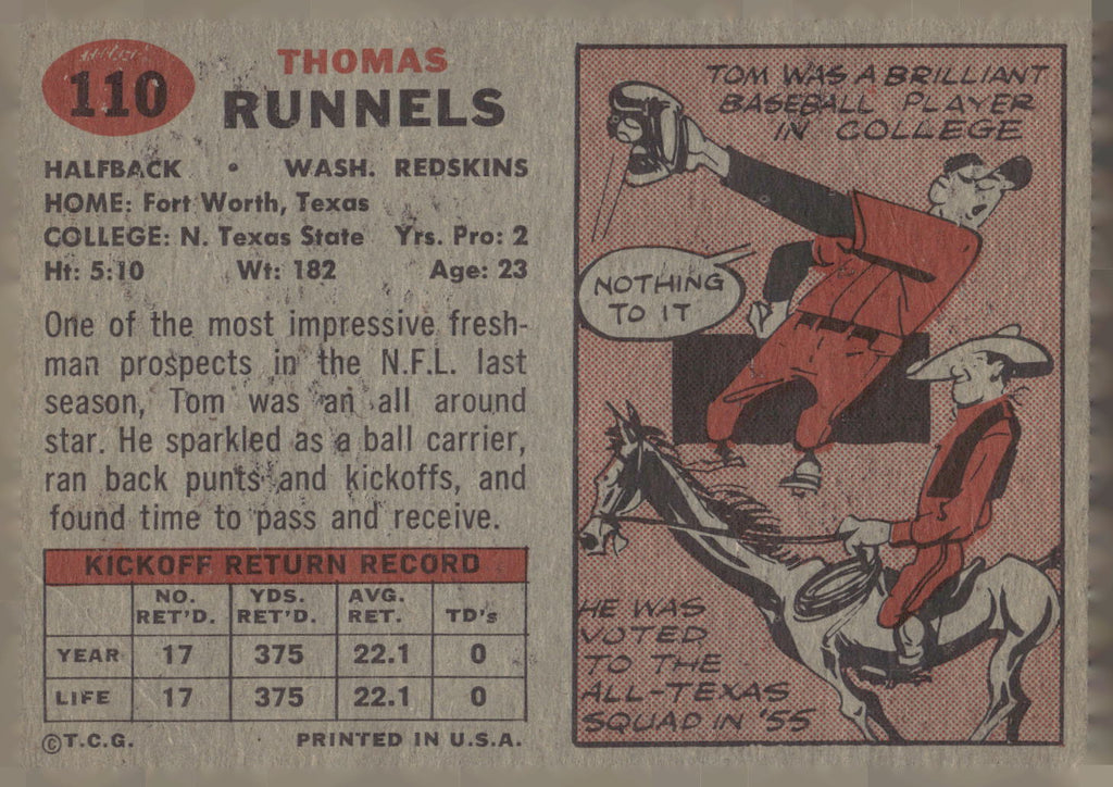1957 Topps #110 Tom Runnels
