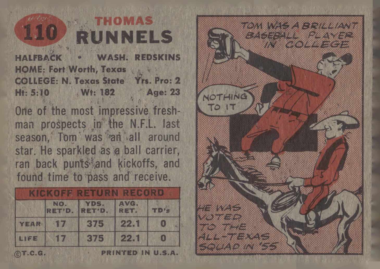 1957 Topps #110 Tom Runnels
