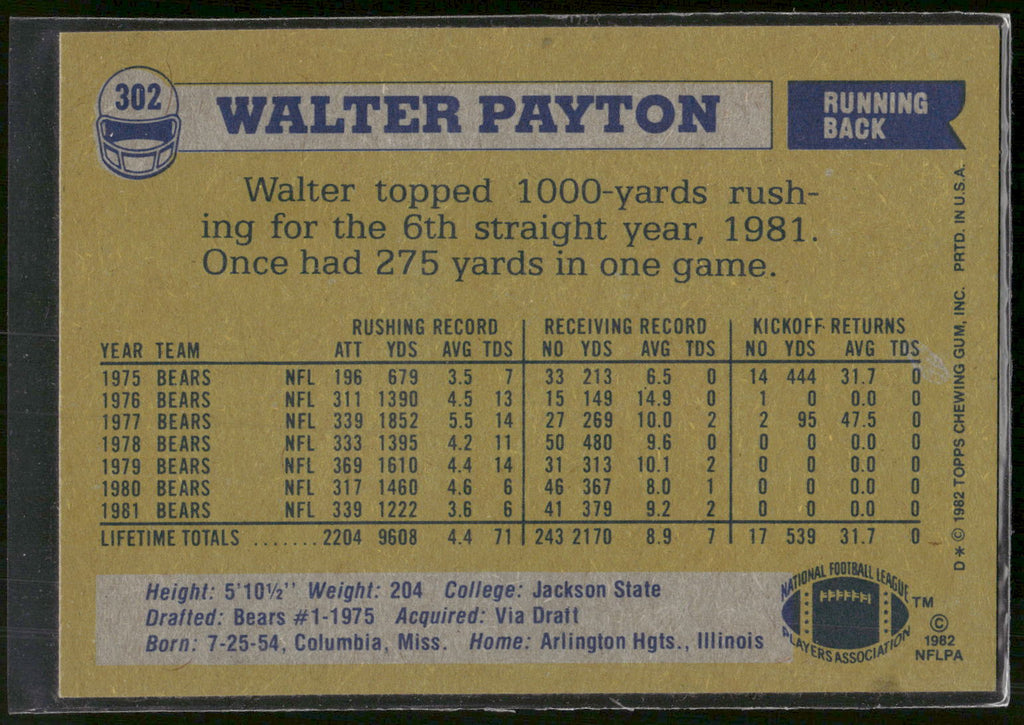 1982 Topps #302 Walter Payton