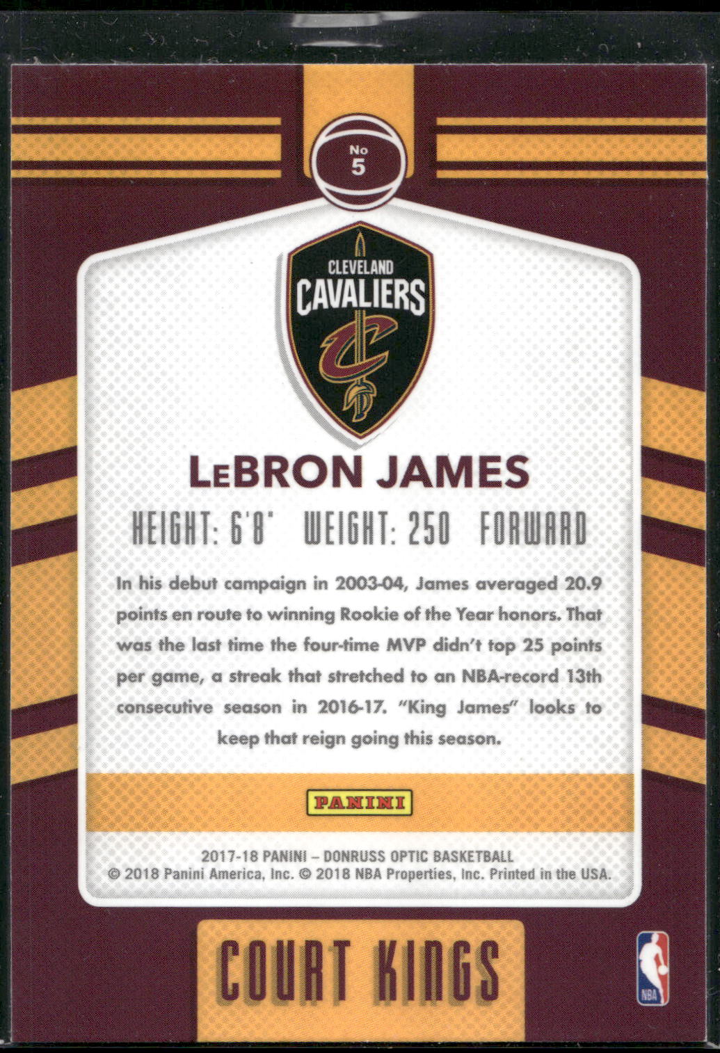 2017-18 Donruss Optic #5 LeBron James Court Kings