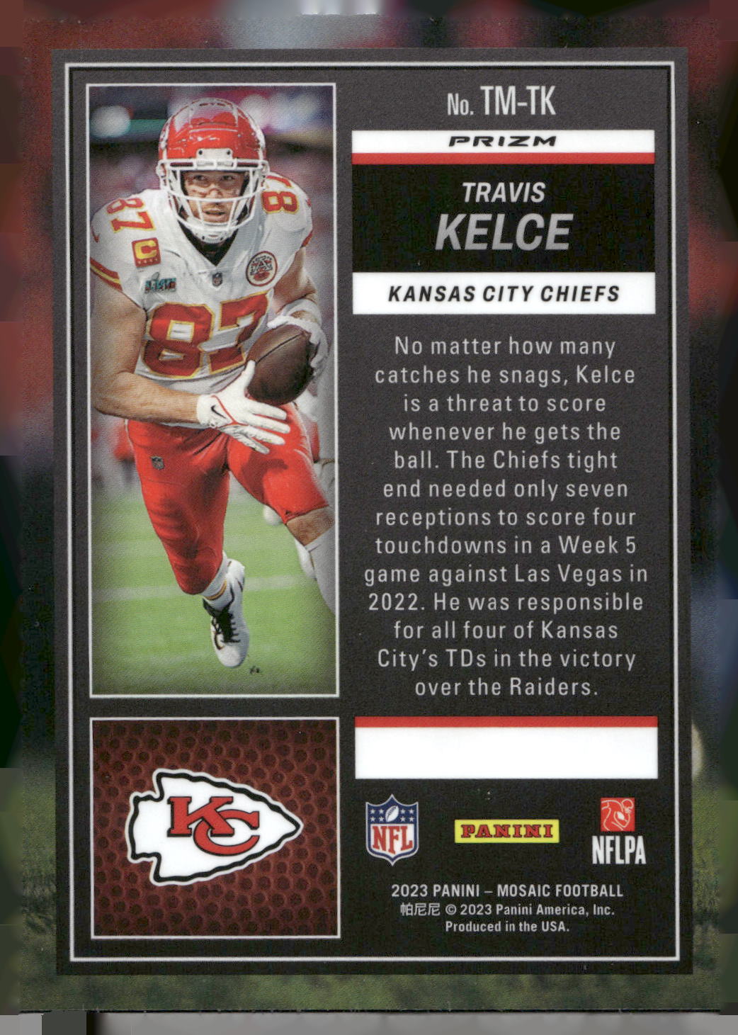 2023 Panini Mosaic #TM-TK Travis Kelce Touchdown Masters Mosaic Green