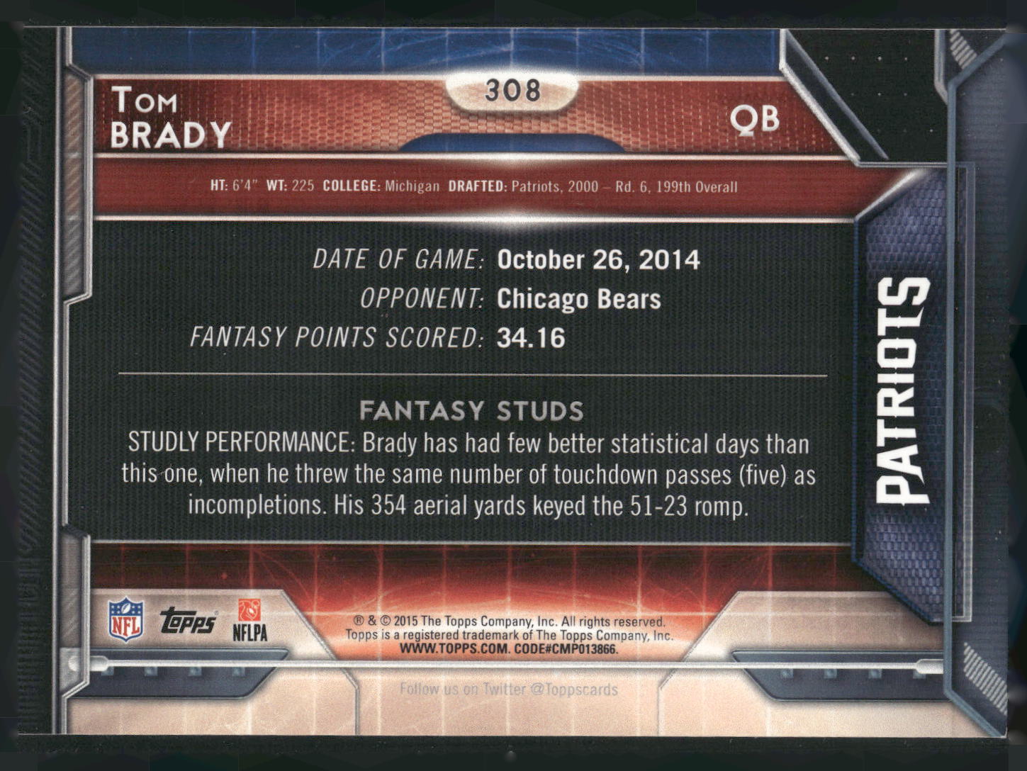 2015 Topps #308 Tom Brady