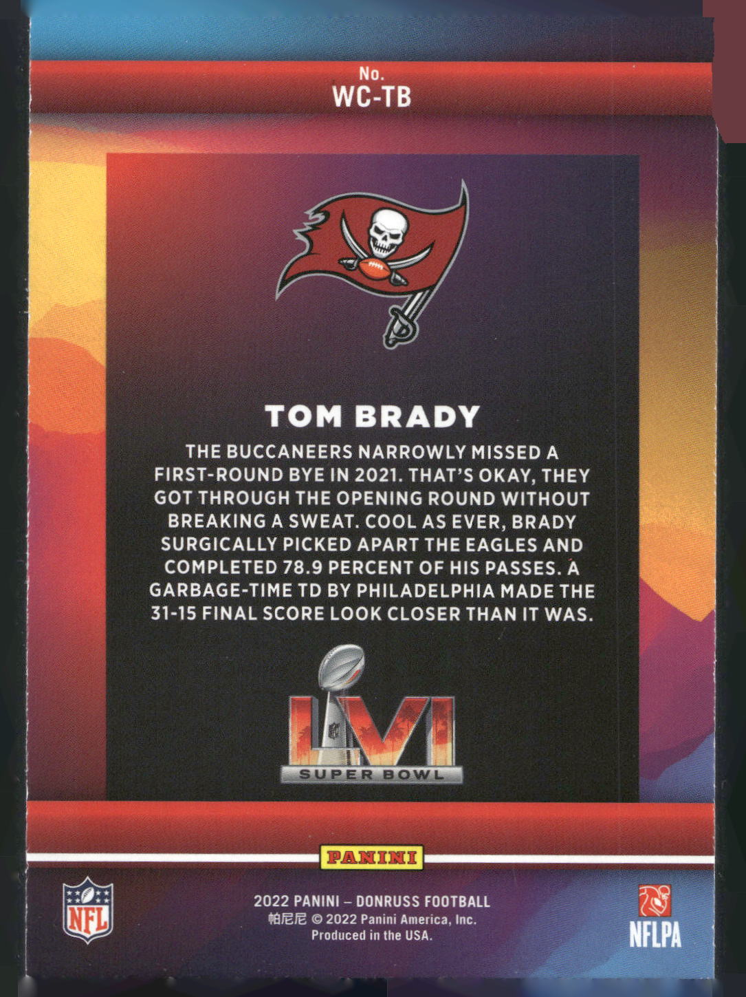 2022 Donruss #WC-TB Tom Brady Road to the Super Bowl Wild Card