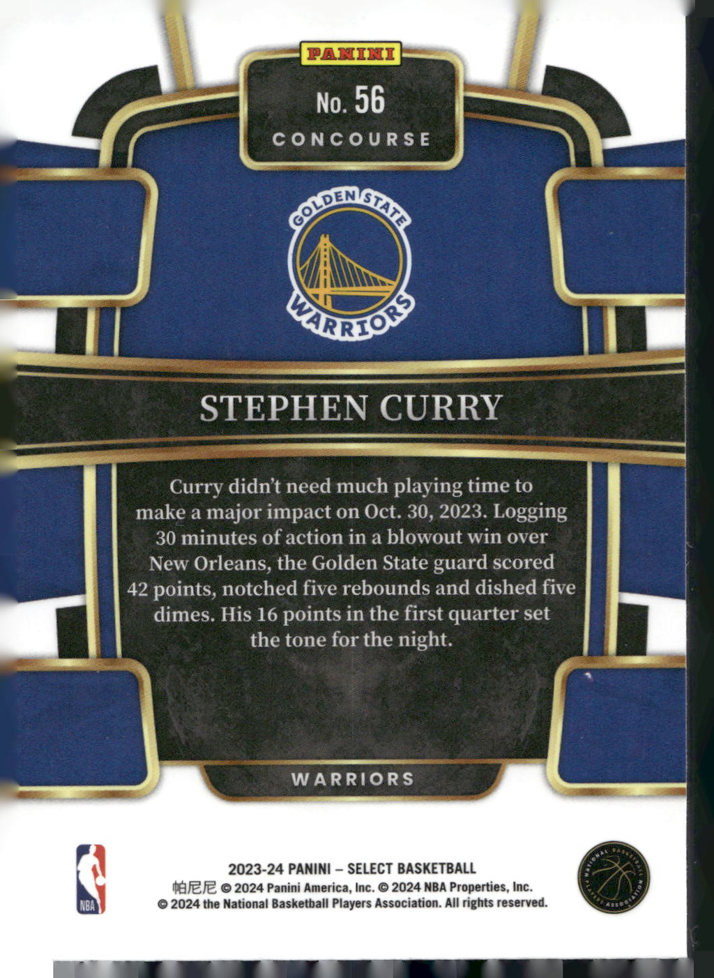 2023-24 Panini Select #56 Stephen Curry Blue (Retail Base)