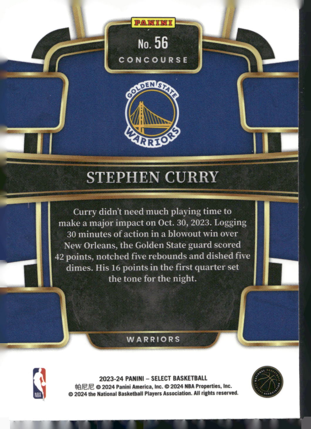 2023-24 Panini Select #56 Stephen Curry Blue (Retail Base)