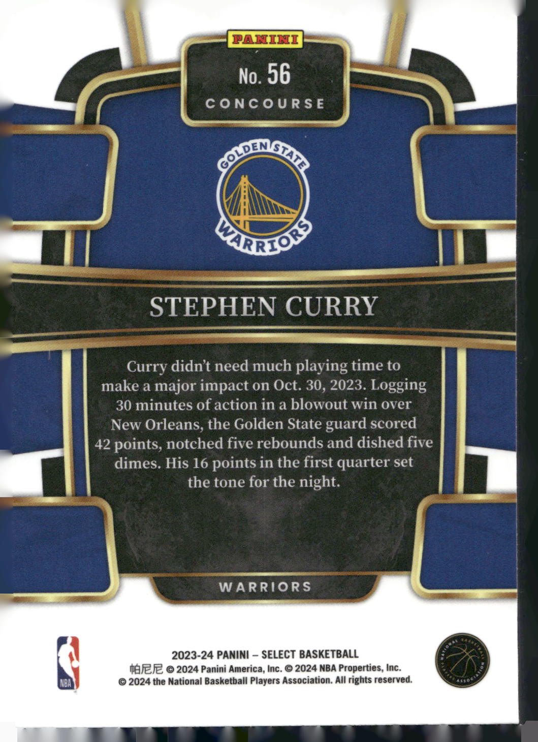 2023-24 Panini Select #56 Stephen Curry Blue (Retail Base)