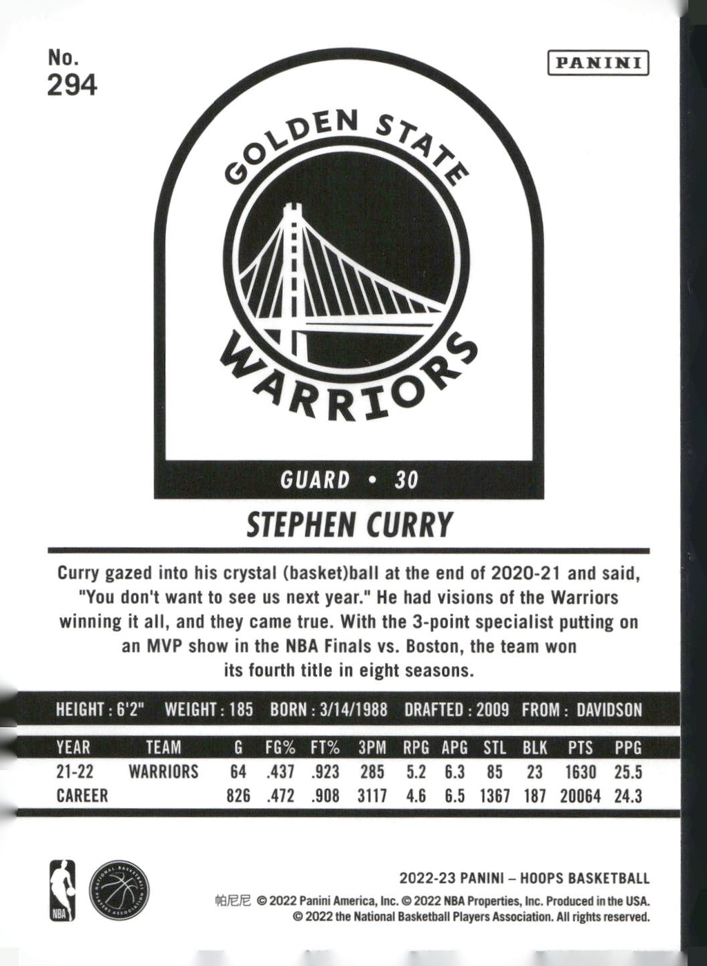2022-23 Hoops Winter #294 Stephen Curry