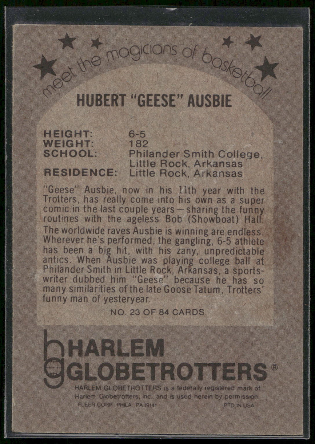 1971 Fleer Harlem Globetrotters #23 Hubert "Geese" Ausbie