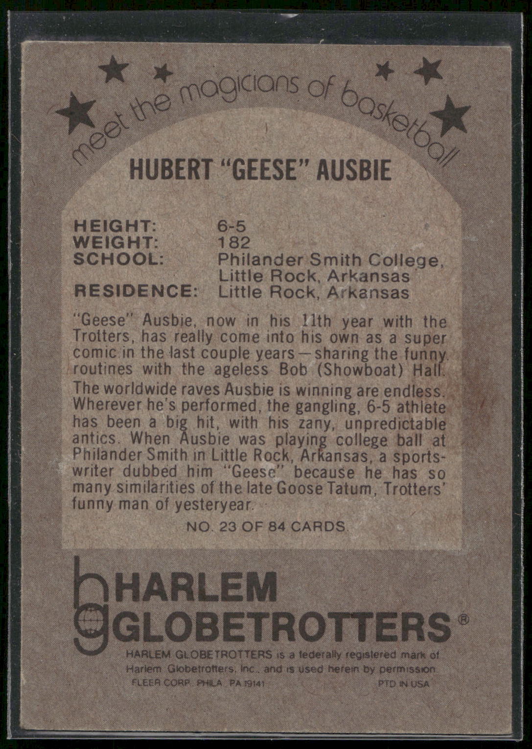 1971 Fleer Harlem Globetrotters #23 Hubert "Geese" Ausbie