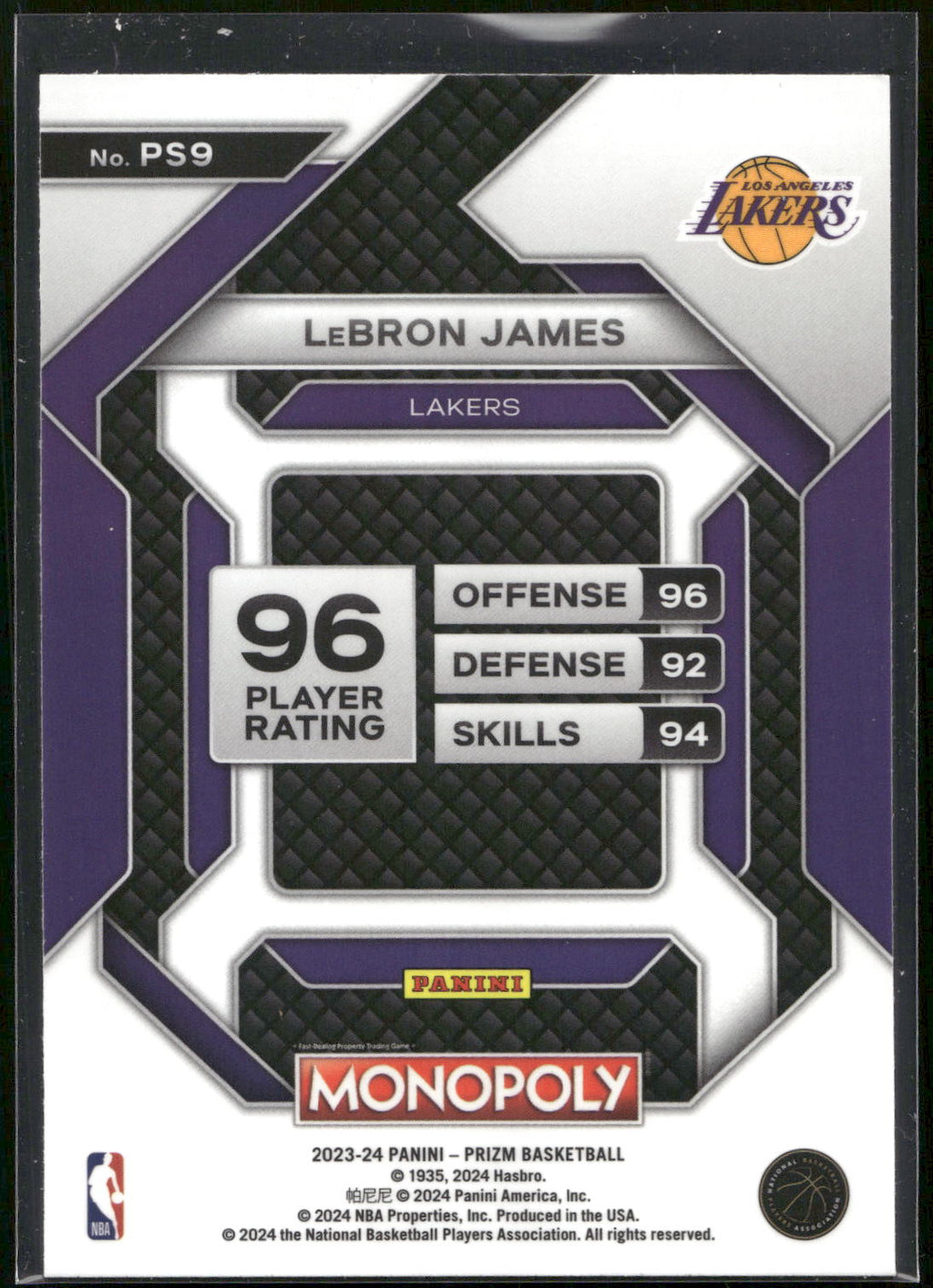 2023-24 Panini Prizm Monopoly #PS9 LeBron James All-Star