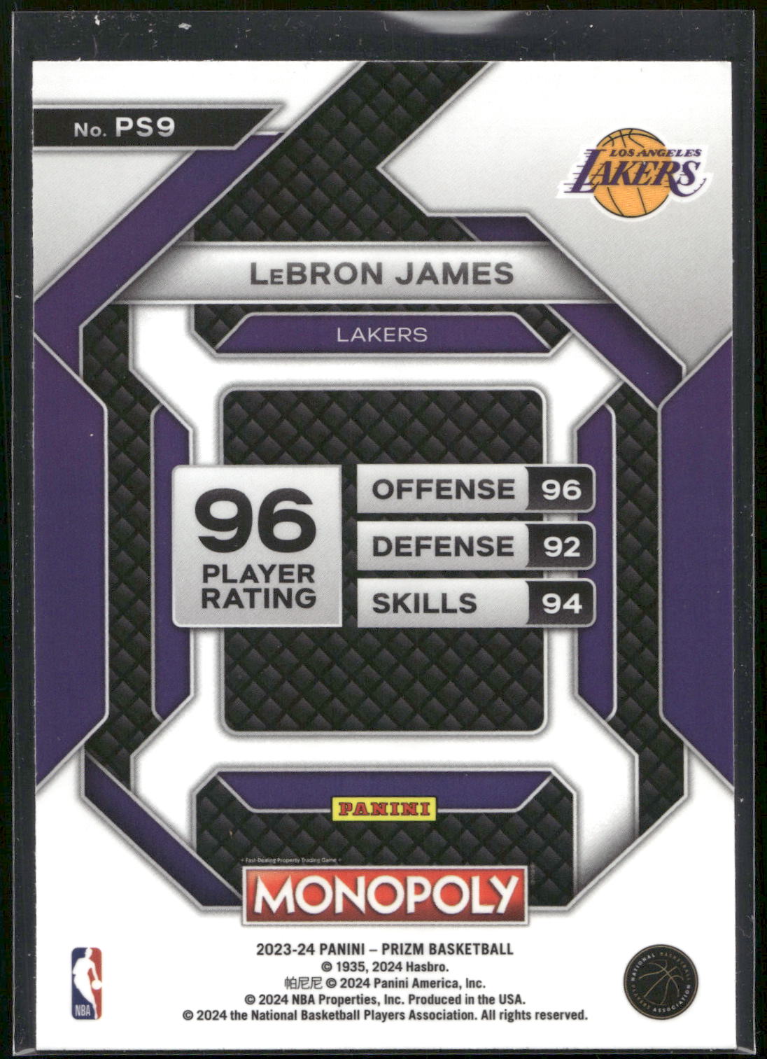 2023-24 Panini Prizm Monopoly #PS9 LeBron James All-Star