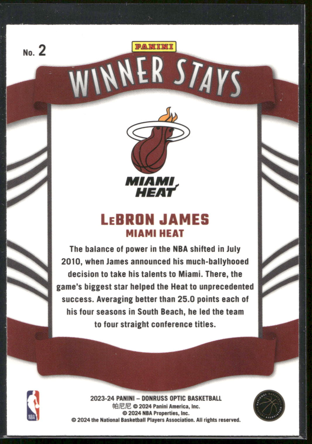 2023-24 Donruss Optic #2 LeBron James Winner Stays