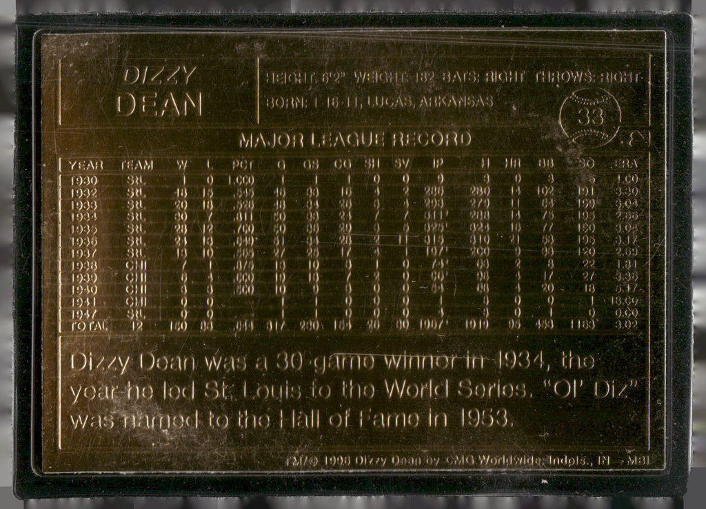 1996-03 Danbury Mint #33 Dizzy Dean