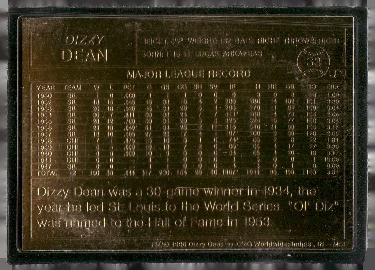 1996-03 Danbury Mint #33 Dizzy Dean