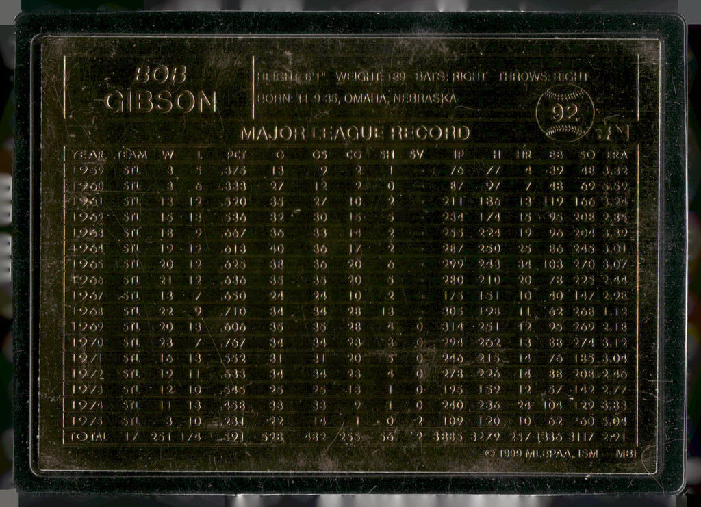 1996-03 Danbury Mint #92 Bob Gibson