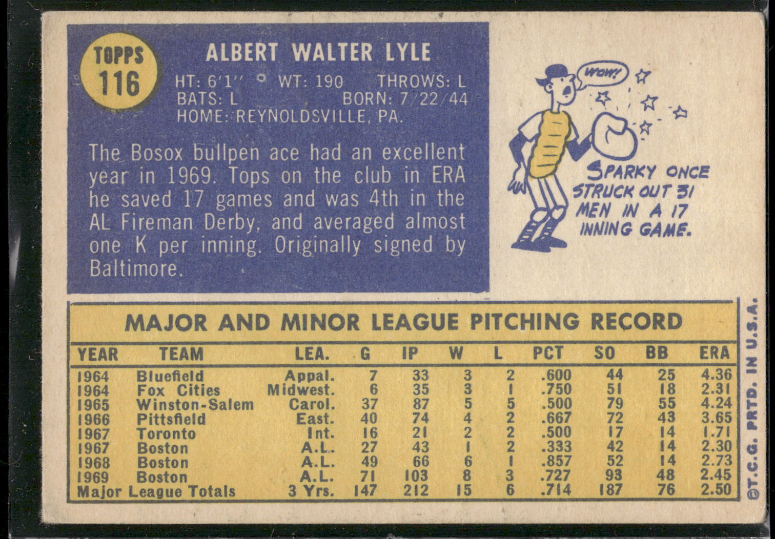 1970 Topps #116 Sparky Lyle