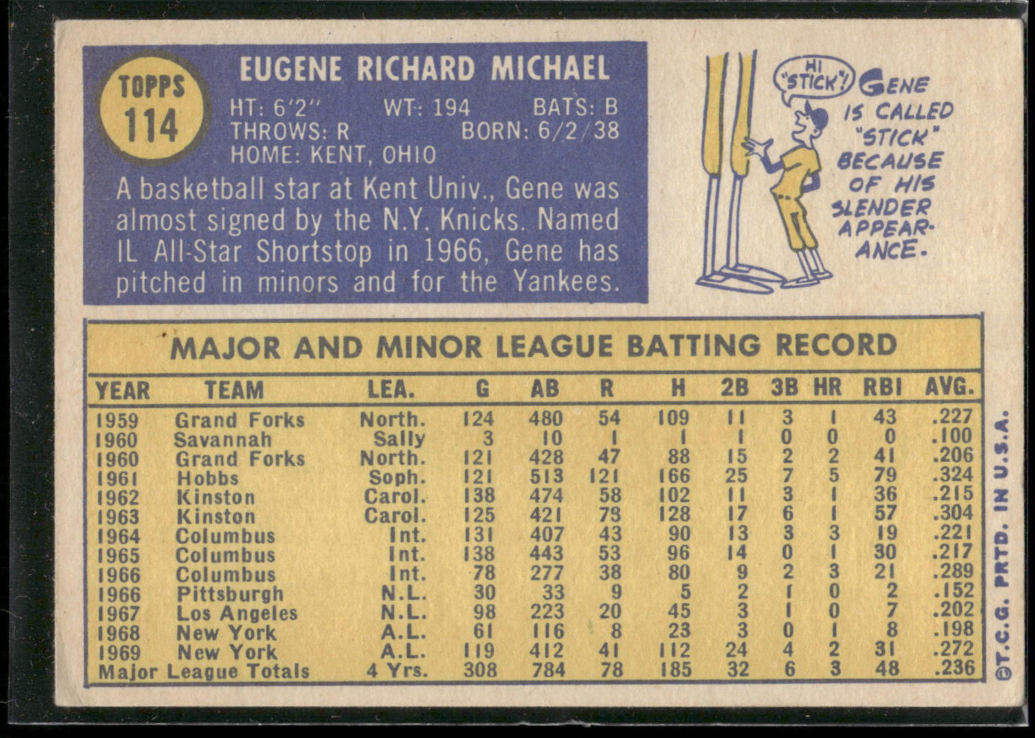 1970 Topps #114 Gene Michael