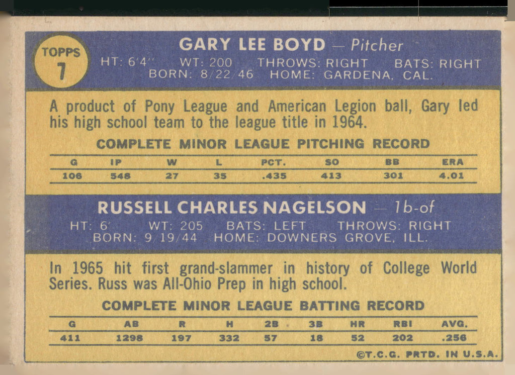 1970 Topps #7 Indians 1970 Rookie Stars (Gary Boyd / Russ Nagelson)