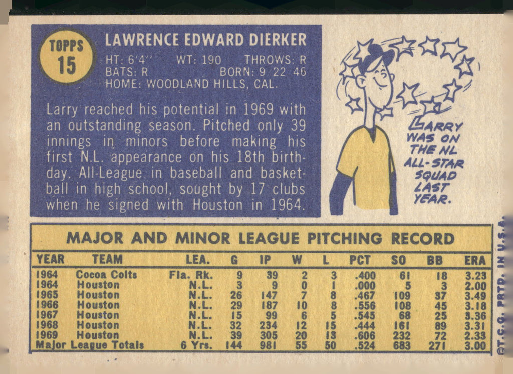 1970 Topps #15 Larry Dierker
