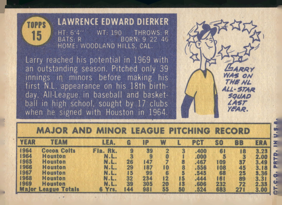 1970 Topps #15 Larry Dierker