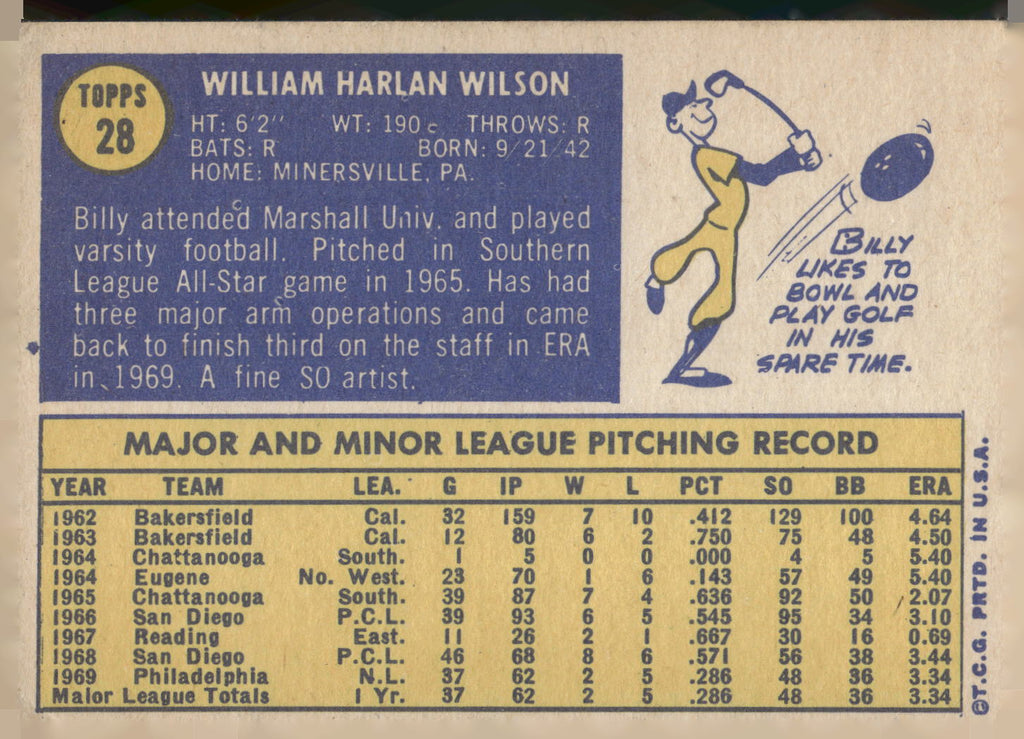 1970 Topps #28 Billy Wilson