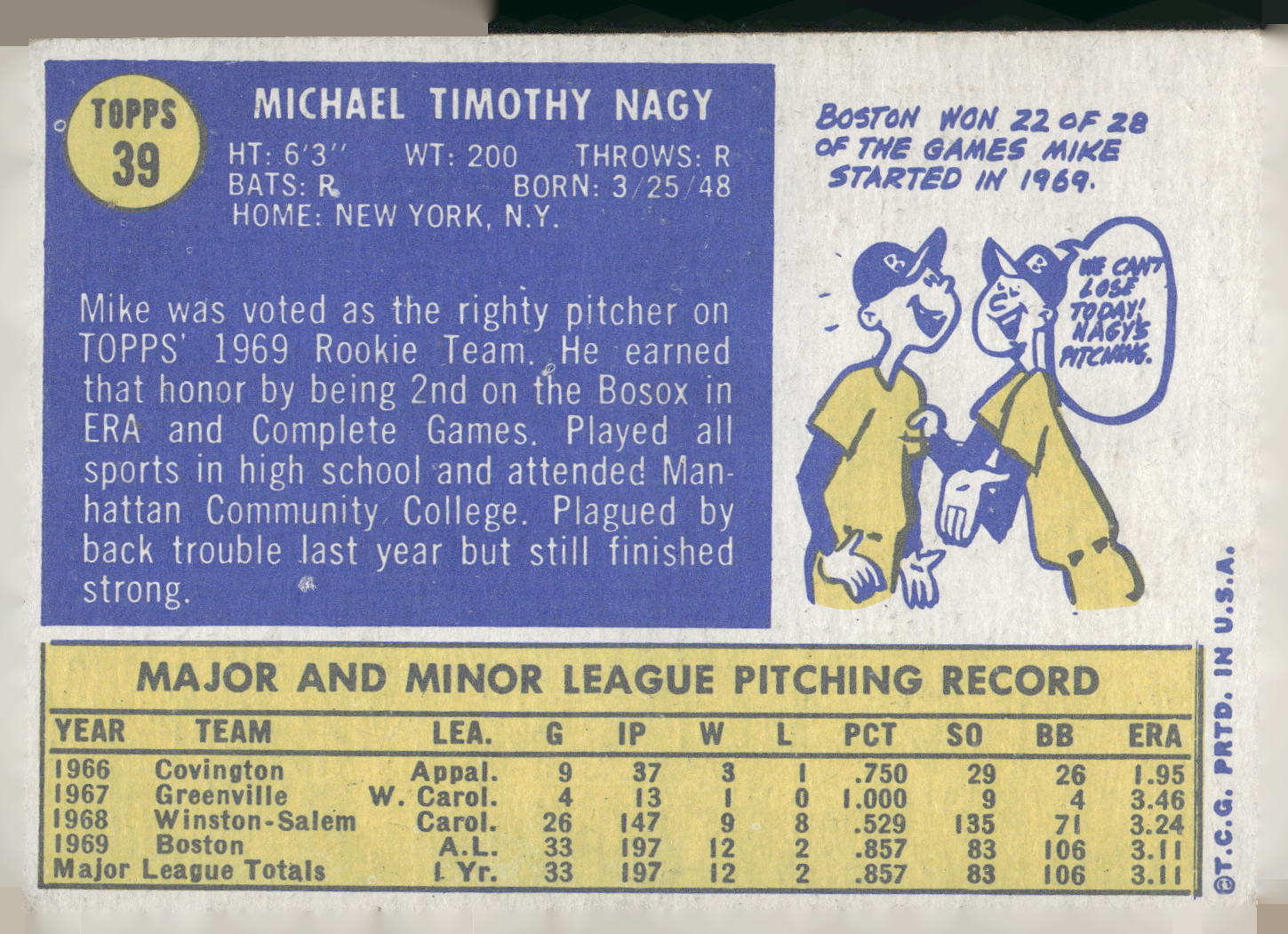 1970 Topps #39 Mike Nagy