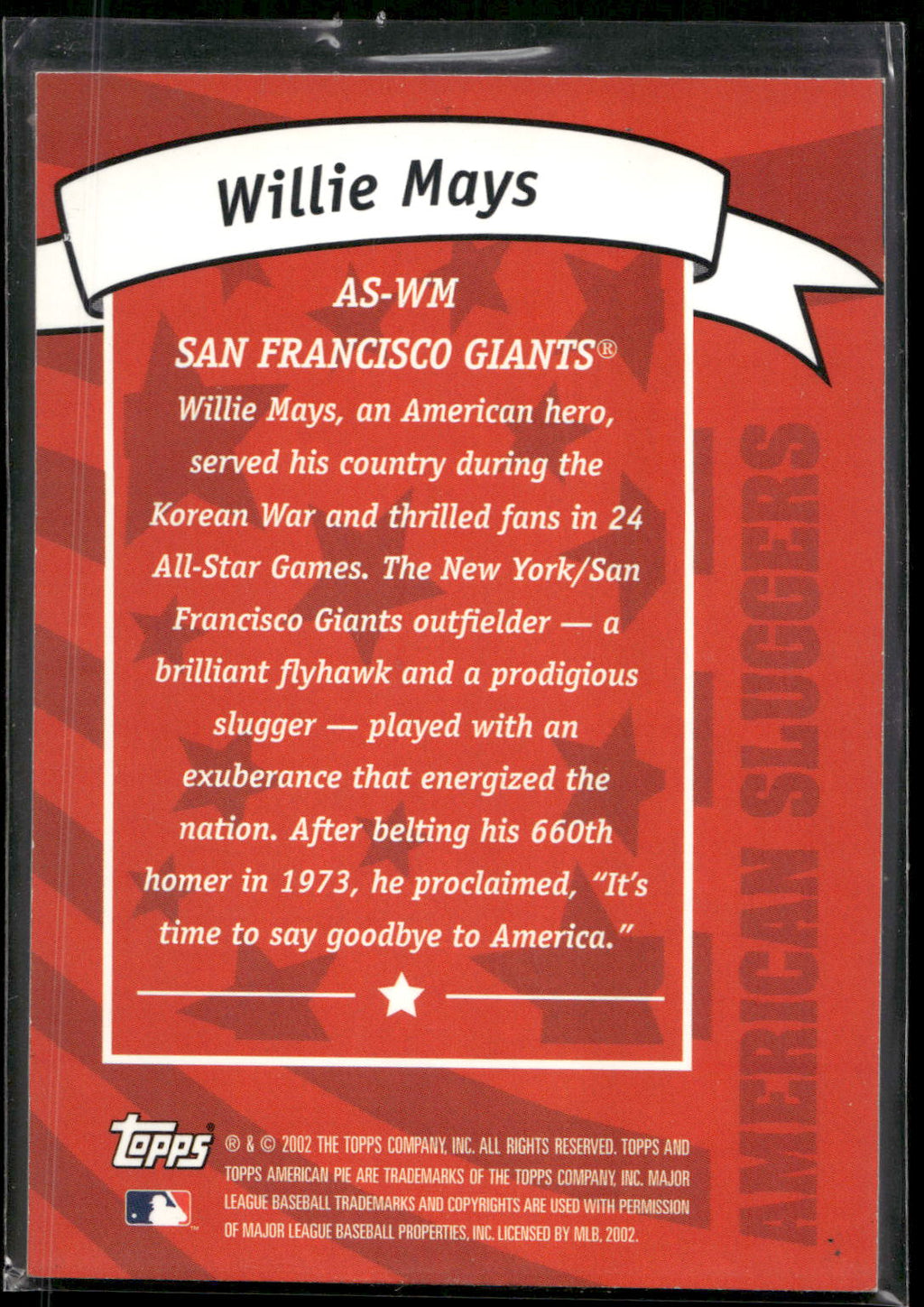 2002 Topps American Pie Spirit of America #AS-WM Willie Mays