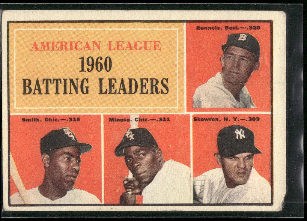 1961 Topps #42 American League 1960 Batting Leaders Runnels Smith Minoso Skowron