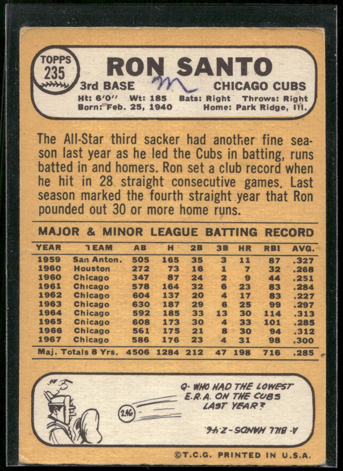 1968 Topps #235 Ron Santo