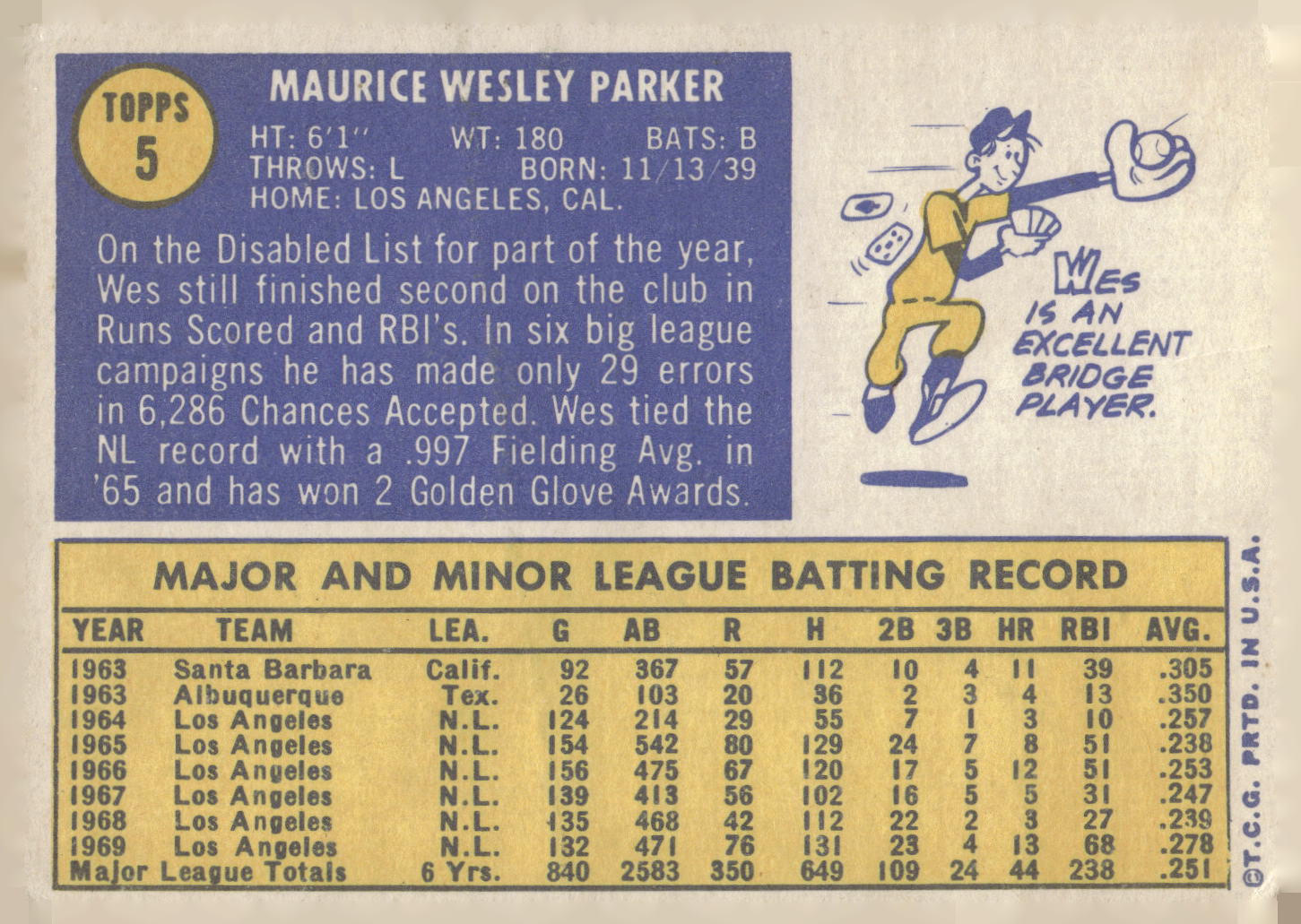 1970 Topps #5 Wes Parker