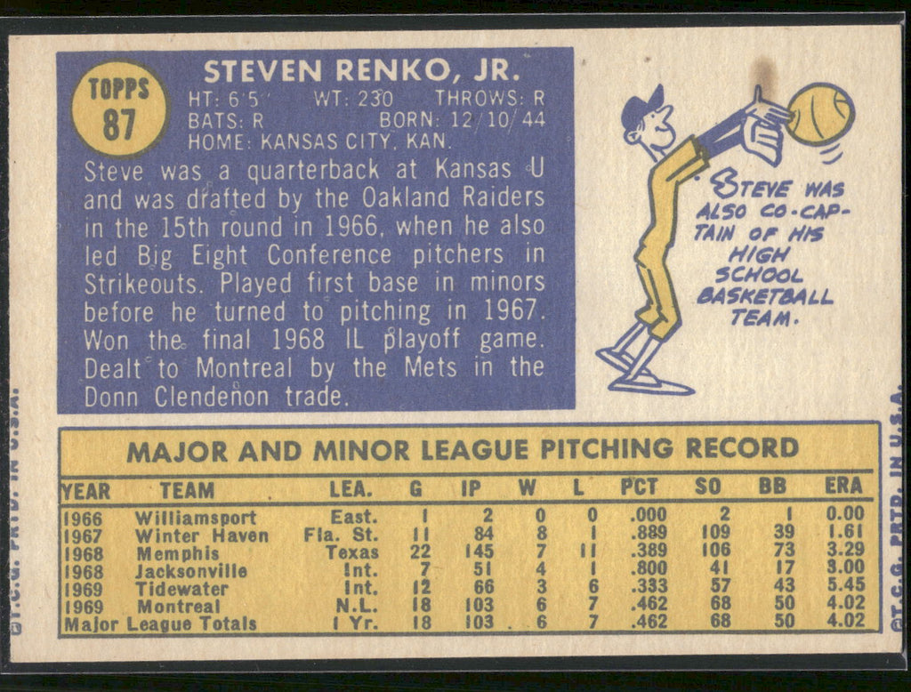1970 Topps #87 Steve Renko