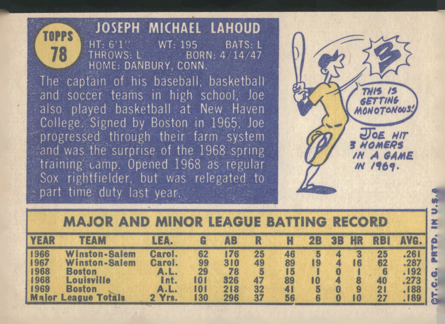 1970 Topps #78 Joe Lahoud