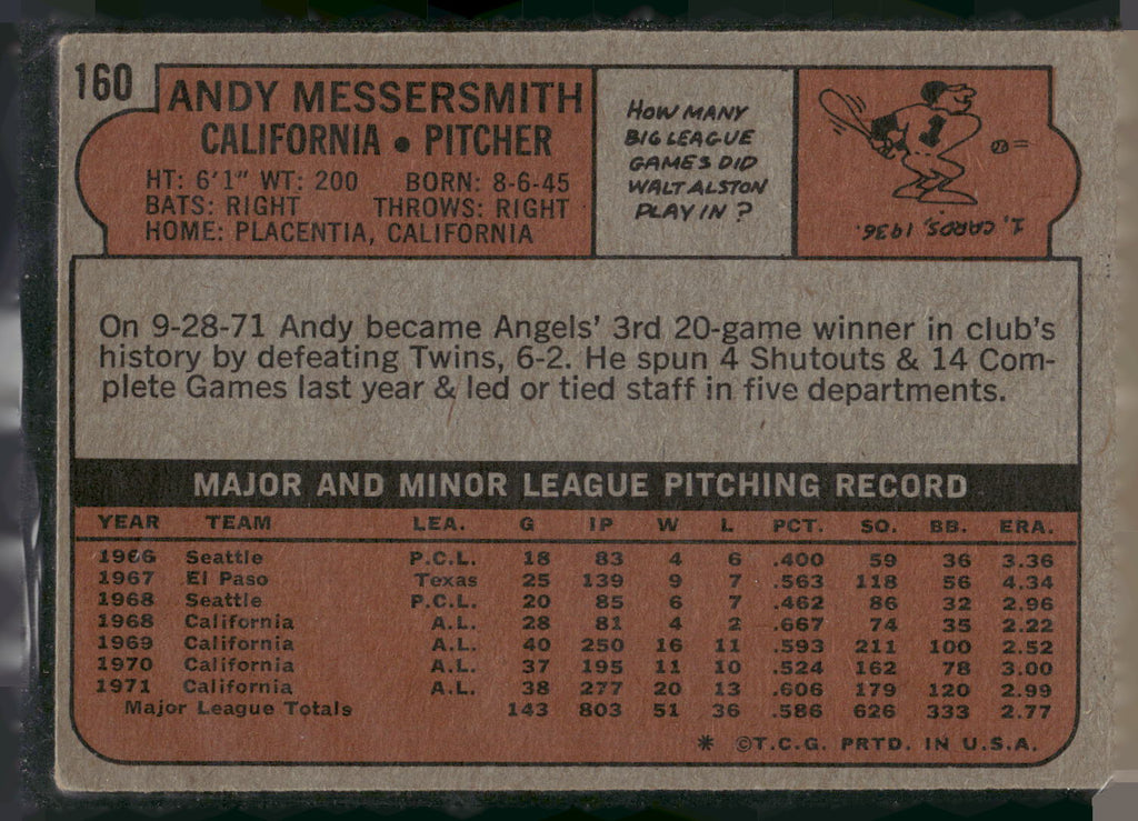 1972 Topps #160 Andy Messersmith