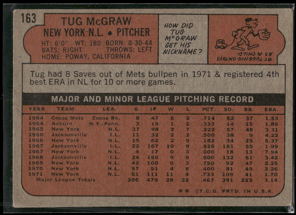 1972 Topps #163 Tug McGraw