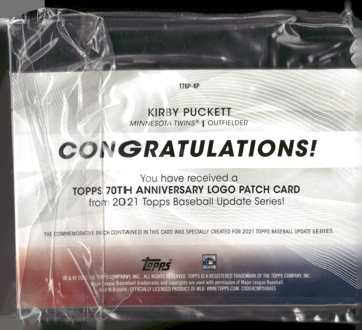 2021 Topps Update #T70P-KP Kirby Puckett Topps 70th Anniversary