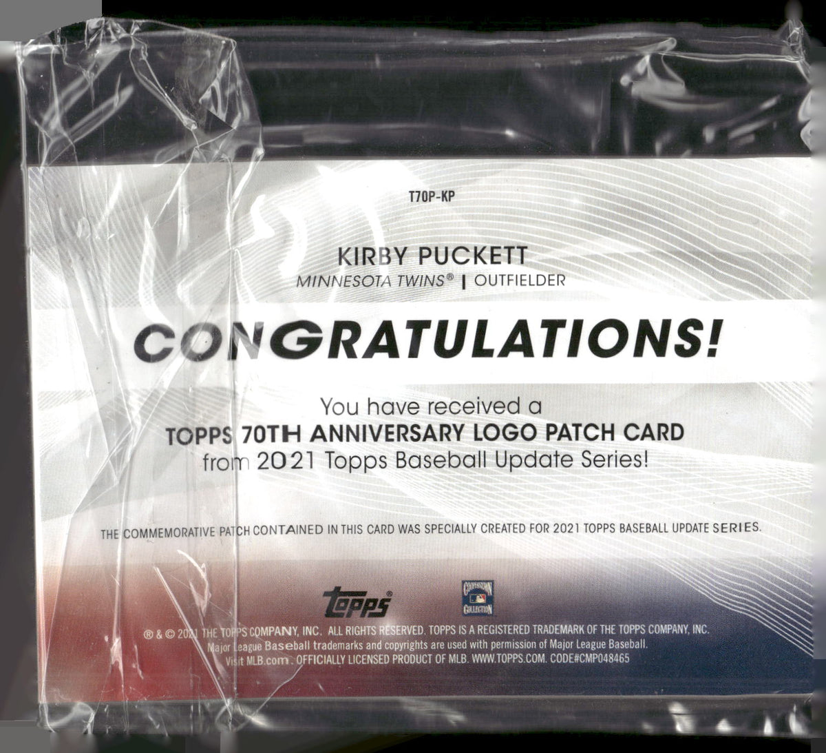 2021 Topps Update #T70P-KP Kirby Puckett Topps 70th Anniversary