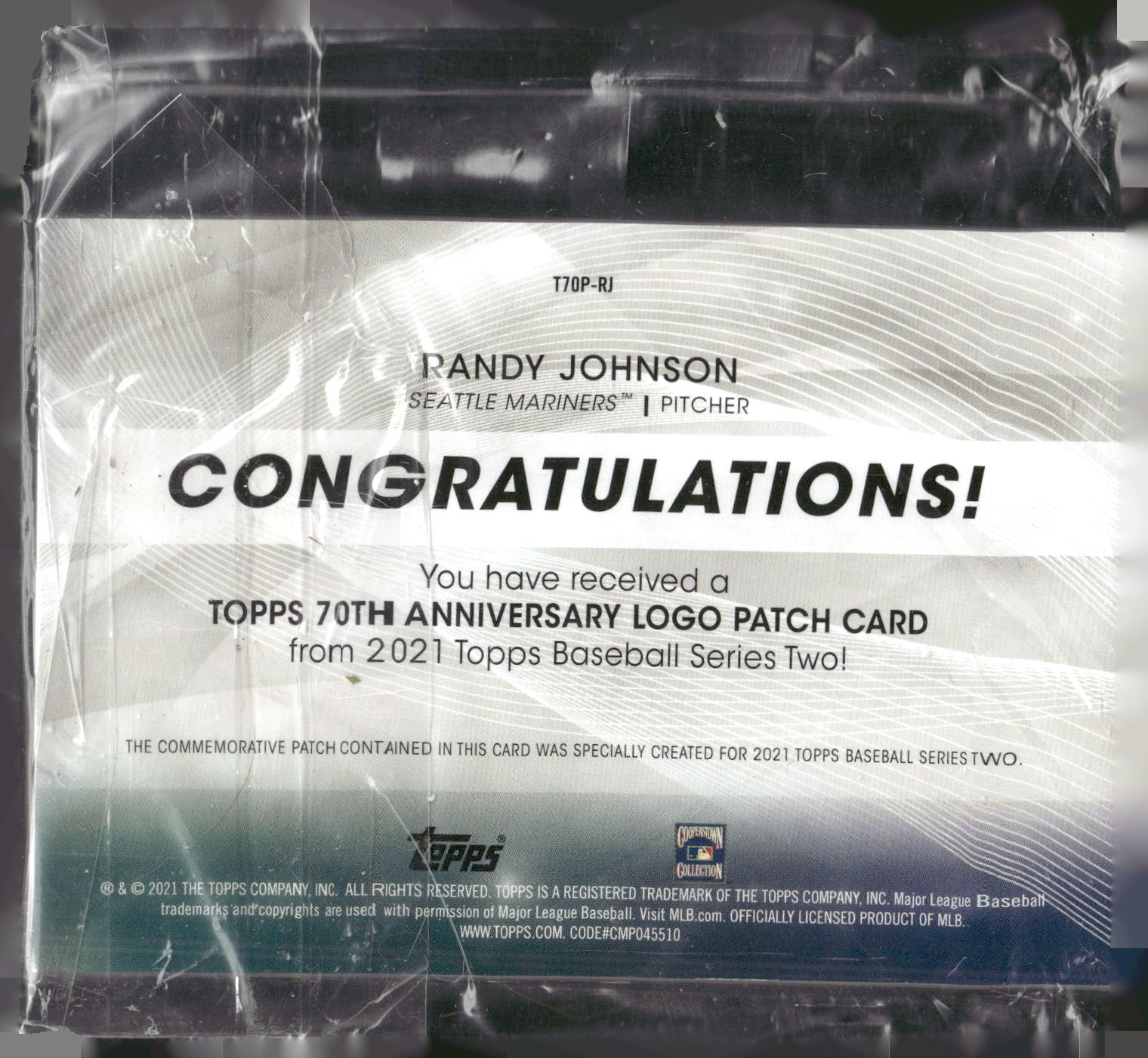 2021 Topps #T70P-RJ Randy Johnson 70th Anniversary Logo Patch (Series 2)