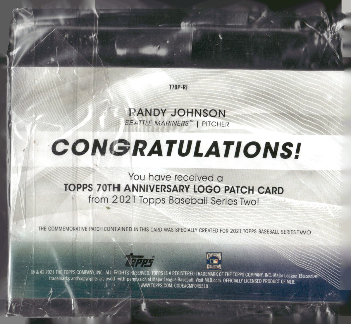 2021 Topps #T70P-RJ Randy Johnson 70th Anniversary Logo Patch (Series 2)