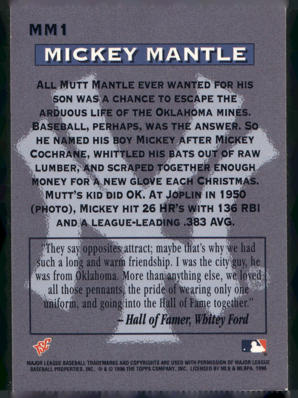 1996 Stadium Club #MM1 Mickey Mantle Mickey Mantle