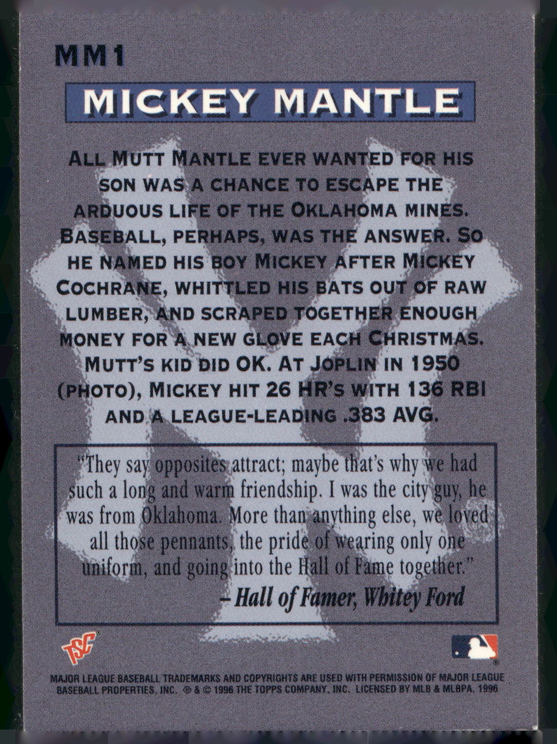 1996 Stadium Club #MM1 Mickey Mantle Mickey Mantle