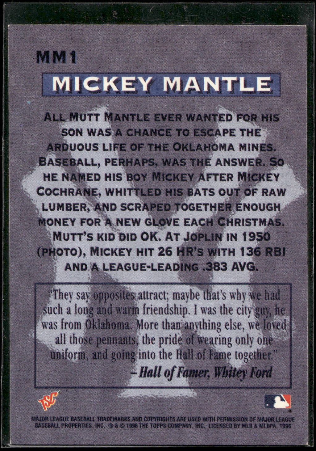 1996 Stadium Club #MM1 Mickey Mantle Mickey Mantle