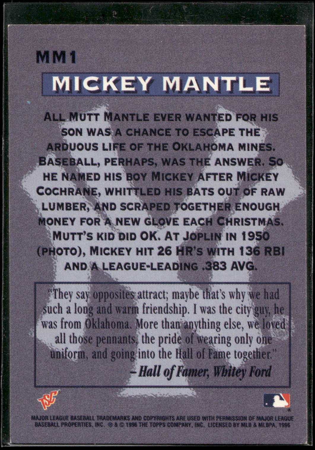 1996 Stadium Club #MM1 Mickey Mantle Mickey Mantle